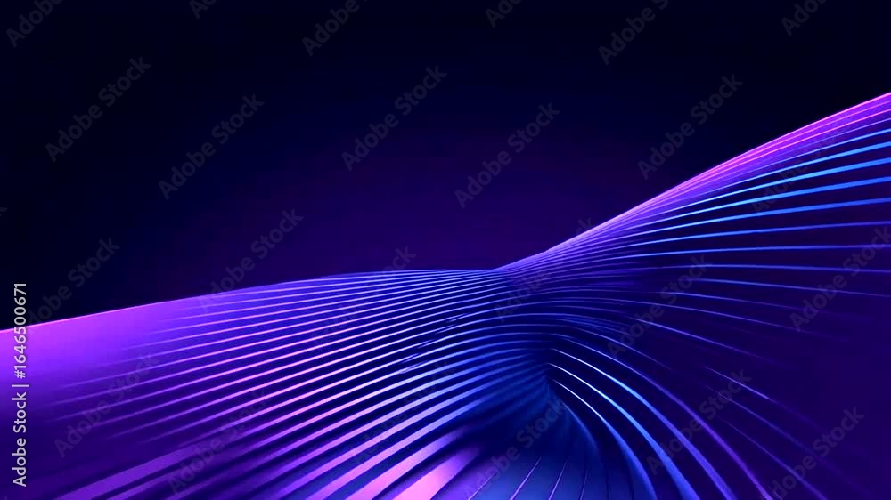 Poster abstract wave animation with particle effects in purple and blue color scheme
