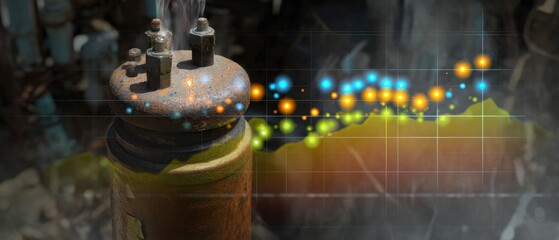 A futuristic device with graphical data representation, showcasing lights and a grid, highlighting technological advancement and analytics.