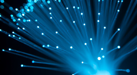 Naklejka premium Abstract Blue Fiber Optics Light Burst, High-Speed Data Transfer Concept