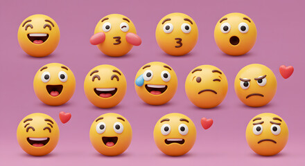 Obraz premium A diverse collection of 3D emoticons and smiley faces expressing a wide range of human emotions for digital communication.