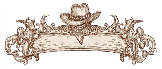 Wild west element in modern style flat, line style. Hand drawn PNG illustration of old western saloon sign, bar entrance, tavern cartoon design. Cowboy patch, badge, emblem. High quality
