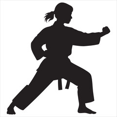kung fu woman warrior profile vector drawing isolated plain