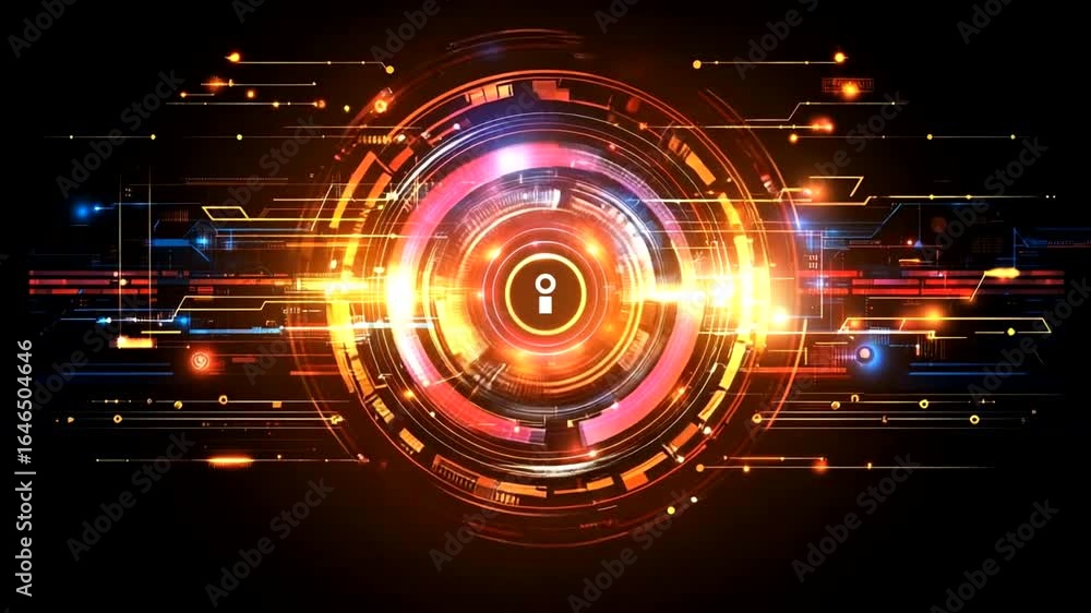 Aufkleber cybersecurity technology: digital lock interface with abstract glowing light effect