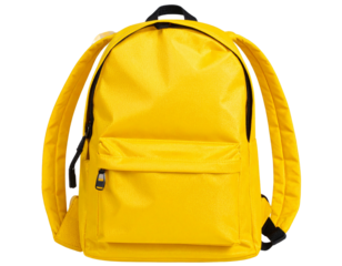 Top-Down View of Open Yellow Backpack Showing Interior Compartments, isolated on transparent background PNG