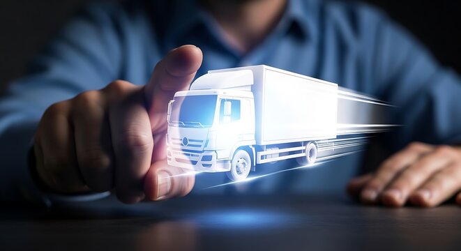 Futuristic truck hologram interaction technology delivery