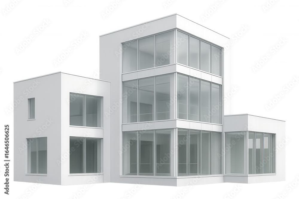 Poster modern white office building with large windows and transparent background, perfect for architectura