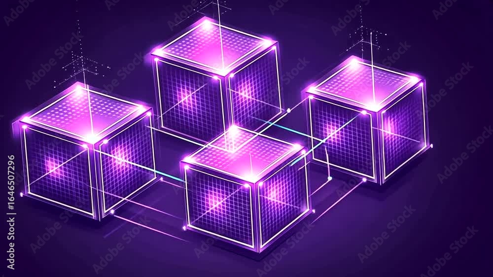Aufkleber futuristic blockhain technology visualization with glowing cubes and connected network