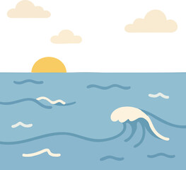 Obraz premium 바다, 일몰, 파랑, 하늘색, 구름, 벡터, sky, 대양, 태양, 여름, 물결, 경관, 여행, 물고기, 물가, 계절, 배