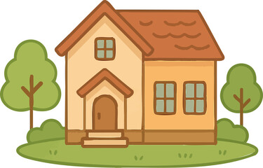 집, 귀여운, 초록, 주황, 따뜻한, home, 건물, 건축, 뜰, 목초, 나무, 경관, 부동산, 네이처, 지붕, 방갈로, 동네, 윈도우, 문, sky, 여름, 주거, 건설, 외관, 들판