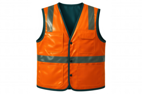 Orange and green high-visibility safety vest ensuring worker safety on a transparent background