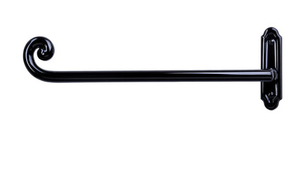 Curved Black Metal Hook with Scroll Detail for Hanging Items, cut out transparent