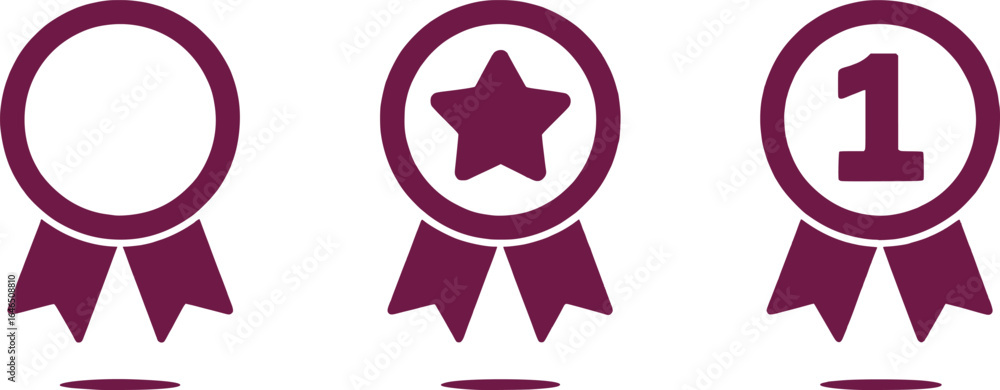 Poster maroon achievement ribbon set featuring number one and star icons a visual representation of success