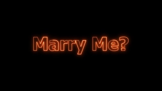 Romantic &ldquo;MARRY ME&rdquo; text designed in glowing neon light style, featuring elegant cursive or bold script fonts with soft pink and red glows.