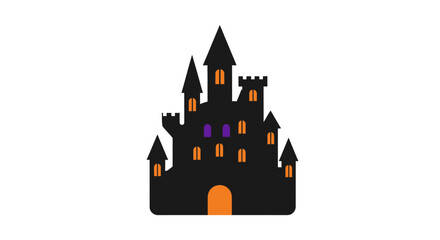 Obraz premium Eerie Vector Castle with Glowing Windows for a Mysterious Halloween Night