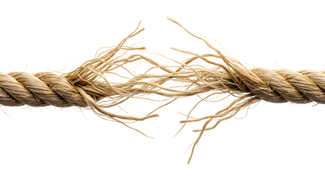 Stressed out? A frayed rope about to break under pressure conveys tension and resilience concept