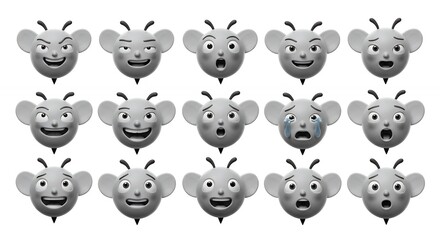 Fototapeta premium Cartoon bee faces set in grayscale