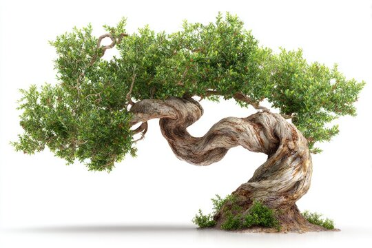 Twisted bonsai tree, vibrant green foliage