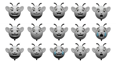Gray scale cartoon faces variety expressions