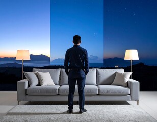 man relaxing on sofa