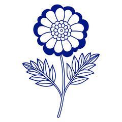tansy blue flower line art vector  on white