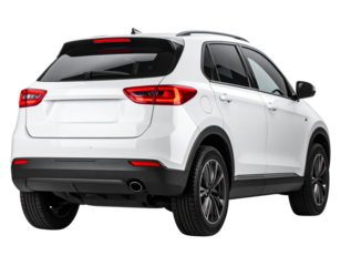 White SUV Rear Three-Quarter Perspective, Sporty Appearance, isolated on transparent background PNG