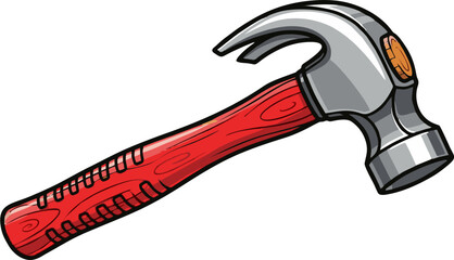 Detailed Cartoon Hammer with Red Handle, Ready for Construction Tasks