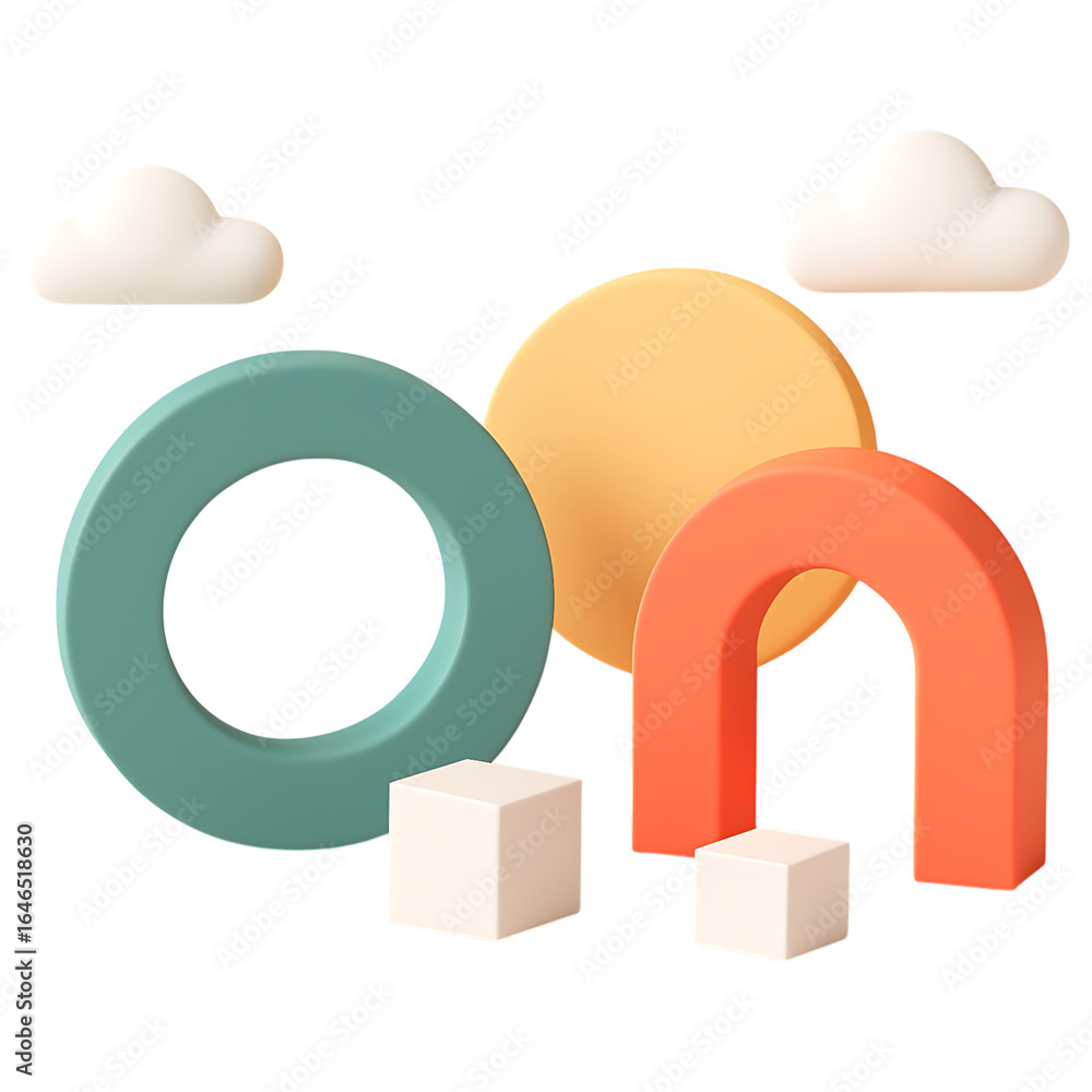 Aufkleber abstract composition of geometric shapes and clouds in pastel colors creating a playful and modern 3
