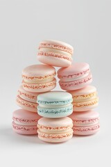 Obraz premium Colorful Stack of Delicious Macarons on a White Background, Dessert Treats