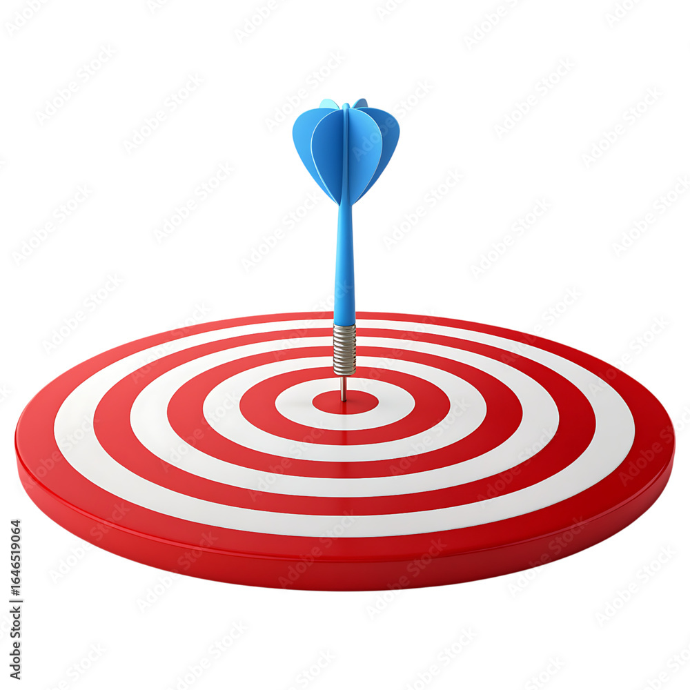Poster dart hitting bullseye on target board with transparent background symbolizing accuracy precision and