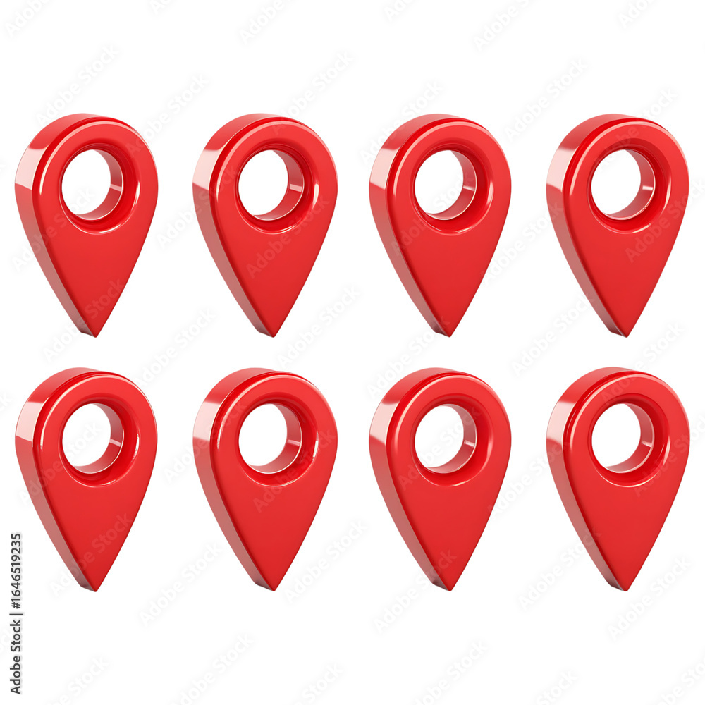 Fototapete eight red location pin icons in a row symbolizing navigation and mapping services in a clean and org