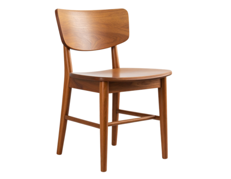 Sleek Modern Wooden Chair with Curved Ergonomic Backrest, Front View, isolated on transparent background PNG