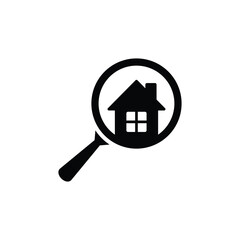 Magnifying Glass with House Icon. Real Estate Search and Property Finder Symbol