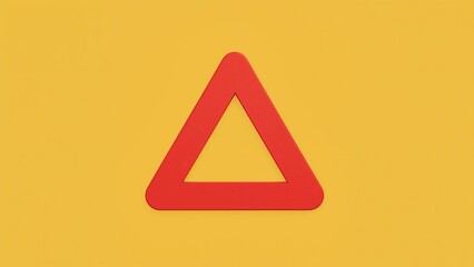 Displaying red hollow triangular frame occupying center of yellow backdrop, minimal graphic design