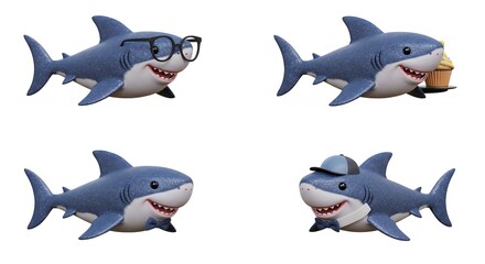 Naklejka premium Cartoon shark illustrations set