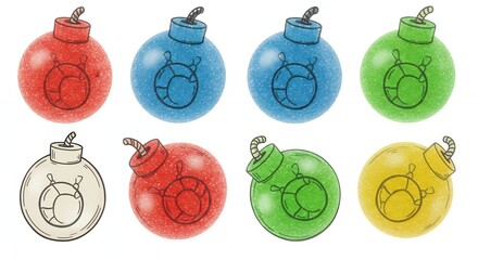 Colorful cartoon bomb illustrations