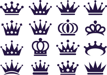 Collection of Royalty Themed Illustrations Featuring Crown Designs and Patterns Perfect for Digital Projects Related to Kings Queens and Royal Aesthetics