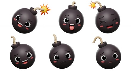 Cute cartoon bomb expressions