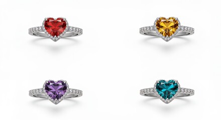 Heart shaped gemstone rings collection
