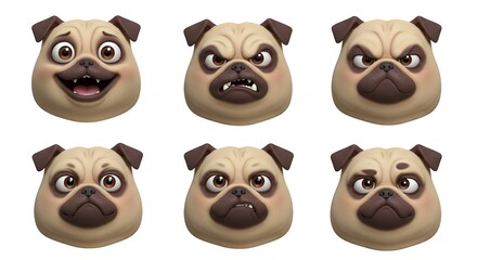 Obraz premium Pug dog faces variety expressions illustration