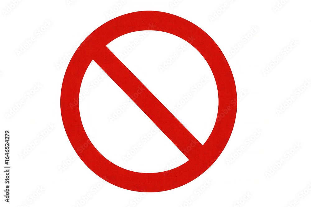 Poster transparent red prohibition sign displaying universal stop warning against specific action or behavi