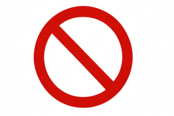 Transparent red prohibition sign displaying universal stop warning against specific action or behavior