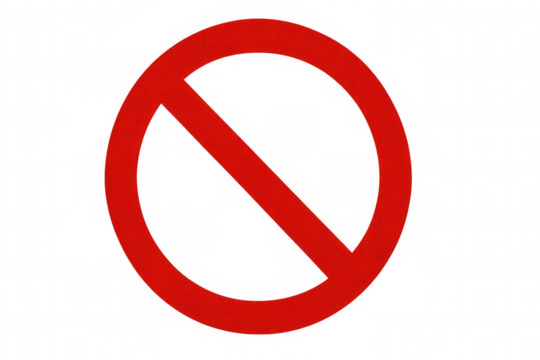Transparent red prohibition sign displaying universal stop warning against specific action or behavior