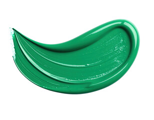 A single curved smear of vibrant green paint with a glossy finish and textured surface.