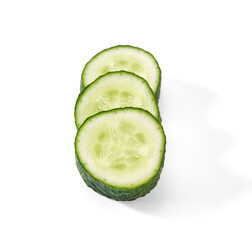 Slices of cucumber isolated on white background.