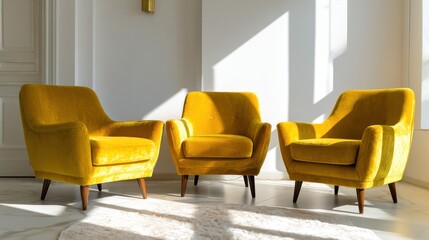Elegant Mustard Yellow Velvet Armchairs in a Sunlit Room