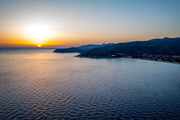 Drone aerial view of Solanas beach in Sardinia, Italy