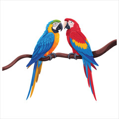 colorful tropical parrots perched together vector art isolated white