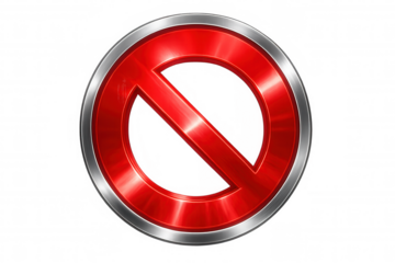 Glossy red prohibition sign mounted within metallic frame, signaling restrictive warning against unauthorized entry or action with stark visual impact