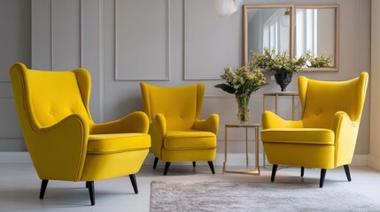 Elegant Yellow Wingback Armchairs in Modern Interior