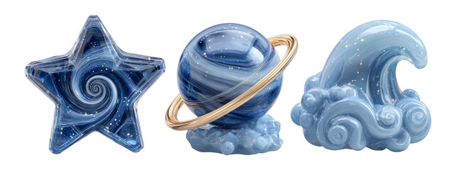 Decorative Blue Objects Set on Transparent Background for Design Use